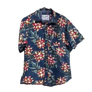MBX Men's Floral Print Button Down Shirt - Dark Blue